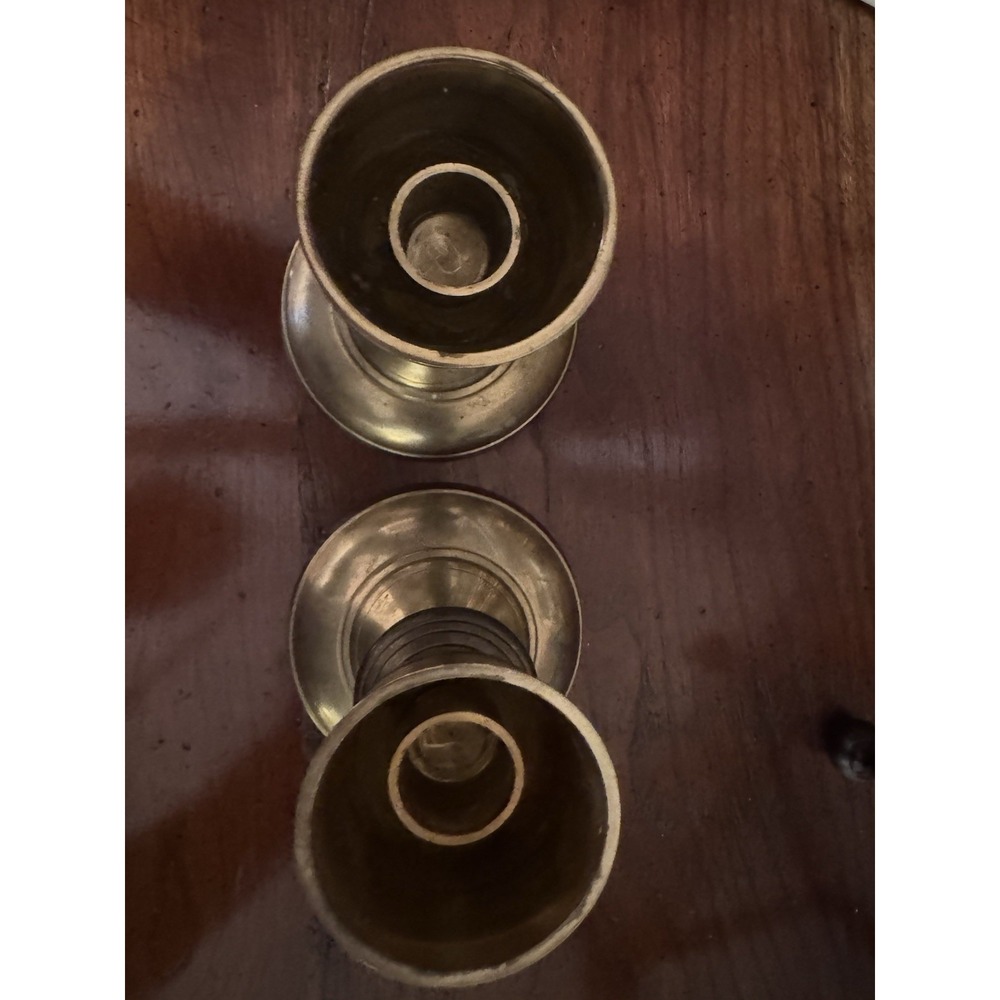 Vintage Pair Solid Brass Taper Candle Holders 5" Made in India MCM Home Decor - Picture 6 of 13